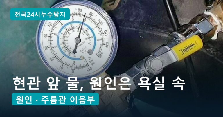 현관 앞 물 고임, 맑은 날에도 젖던 계단 밑 원인은 욕실 바닥 속 온수관 1곳